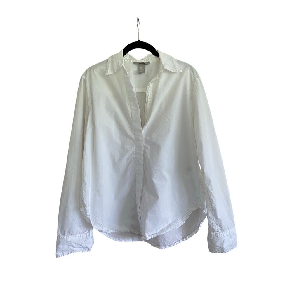 H&M White Collared Button Up Cotton Blouse Size Small
